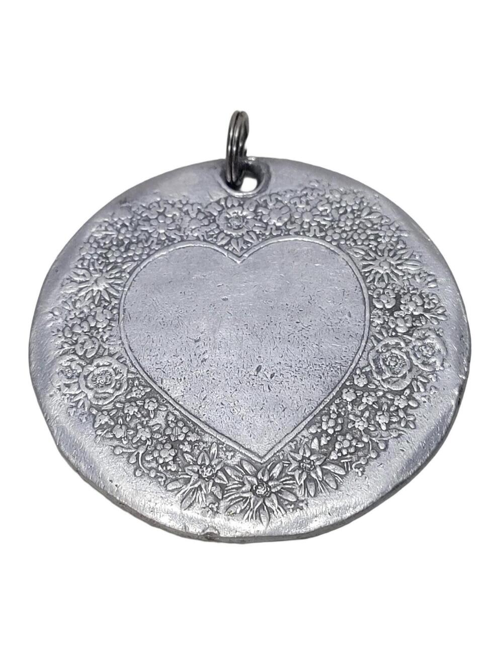 Wendell August Forge Hammered Aluminum Necklace Pendant Round W/ Heart Design